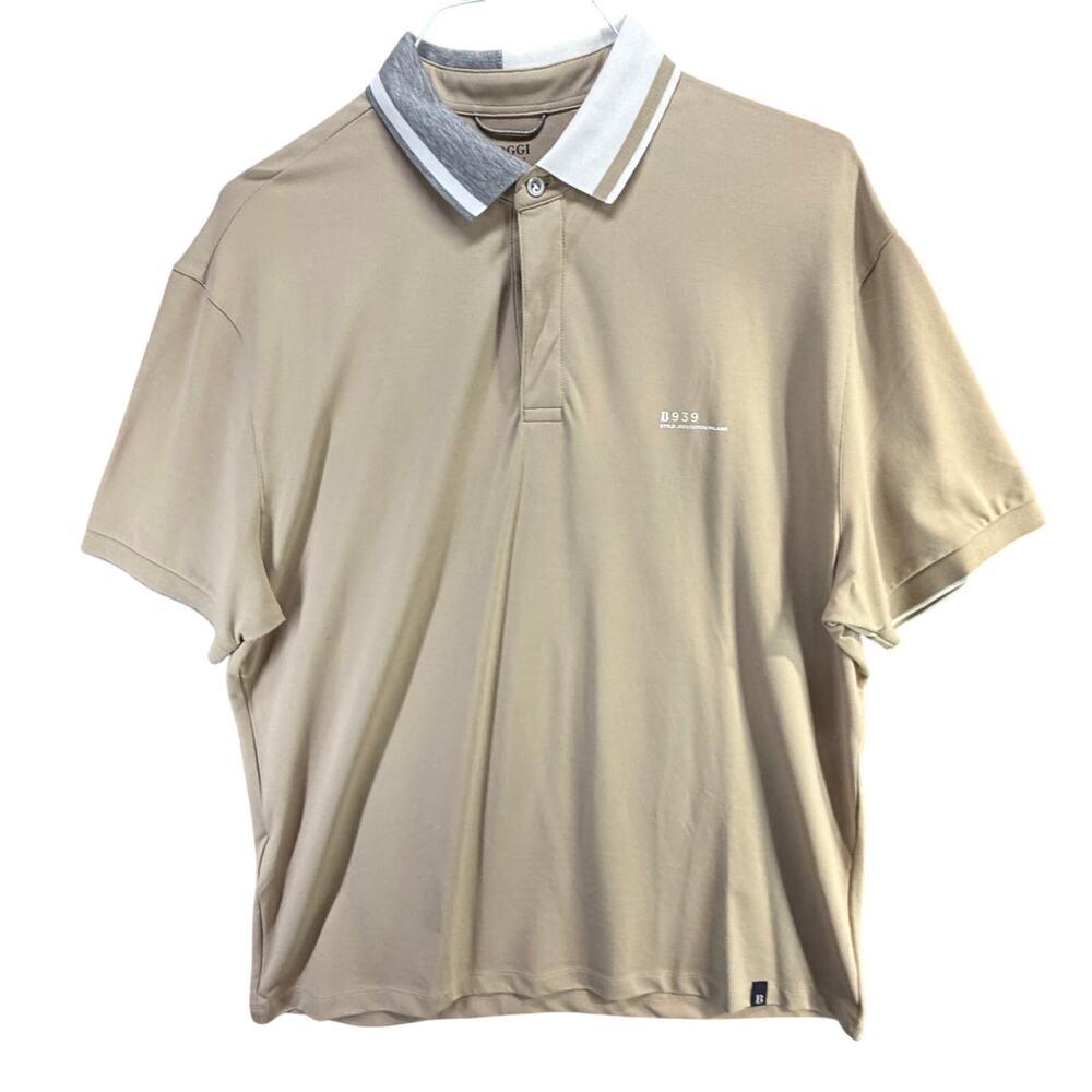 Boggi Milano B939 Polo Shirt Mens XXL Beige Jersey Preppy Modern‎ Classic Casual